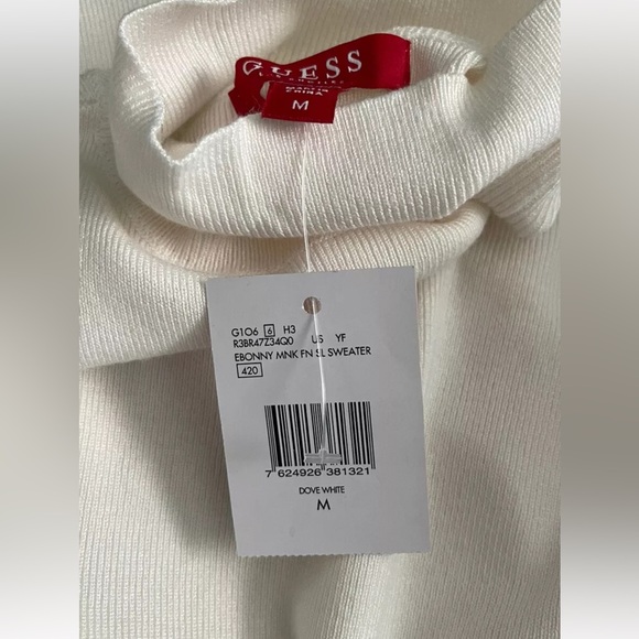 NEW GUESS Ebony Turtle Neck Sweater Tank Sparkle Logo Sleeveless White Size M - Picture 5 of 7